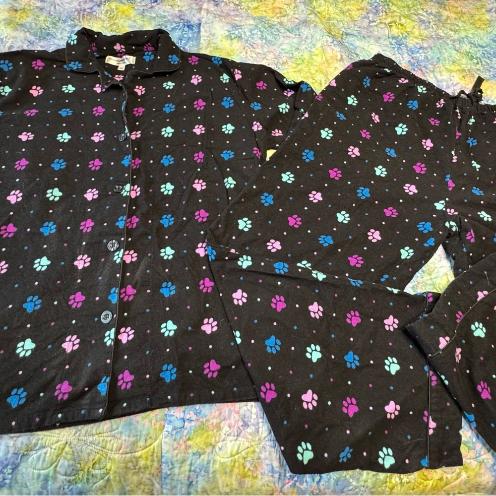 Colorful Paw Print Black Pajama Set